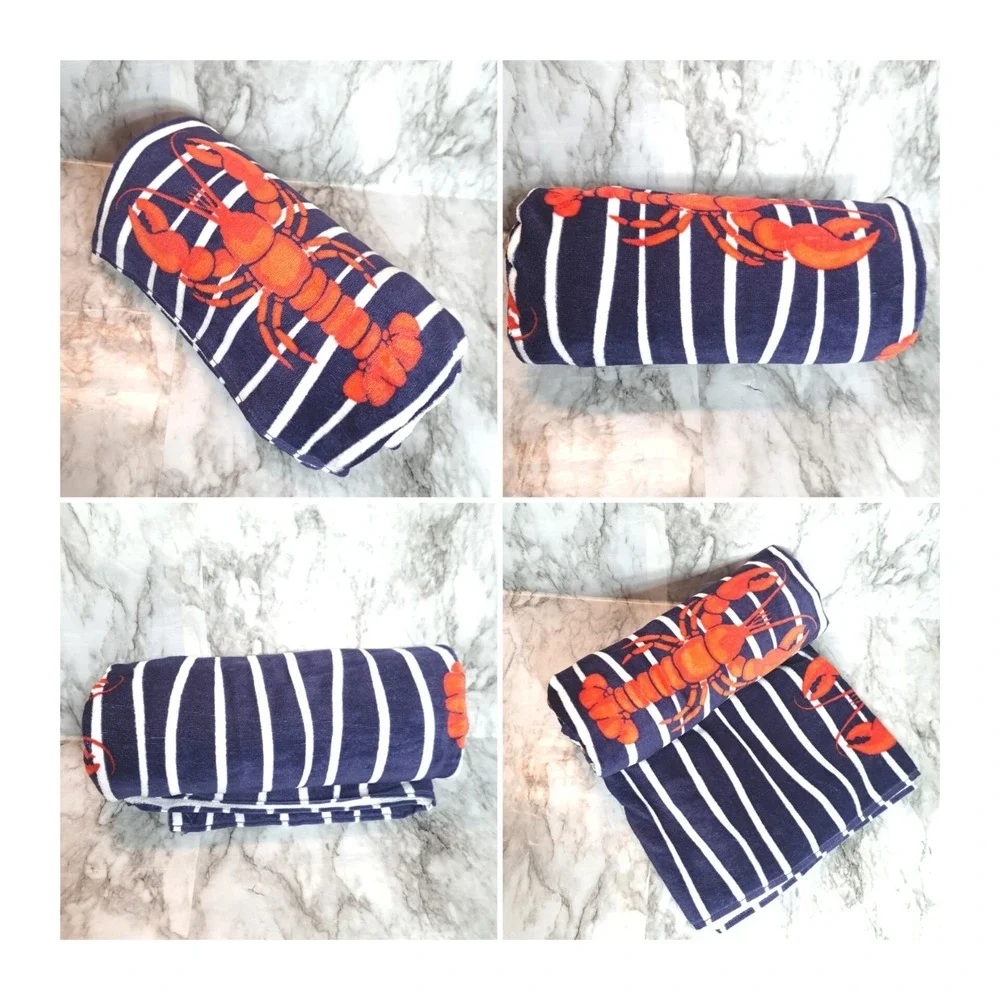 Brooks Brothers Oversized Beach Towel Lobster‎ Print 100% Cotton 36x72 Nautical